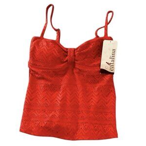NWT Catalina Separates Womens Orange Sizzles Eyelet Swimsuit Top Size Small